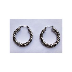 Women Medium Round Twisted Hoop Earrings Silver Tone Stainless Steel 30mm NWOT